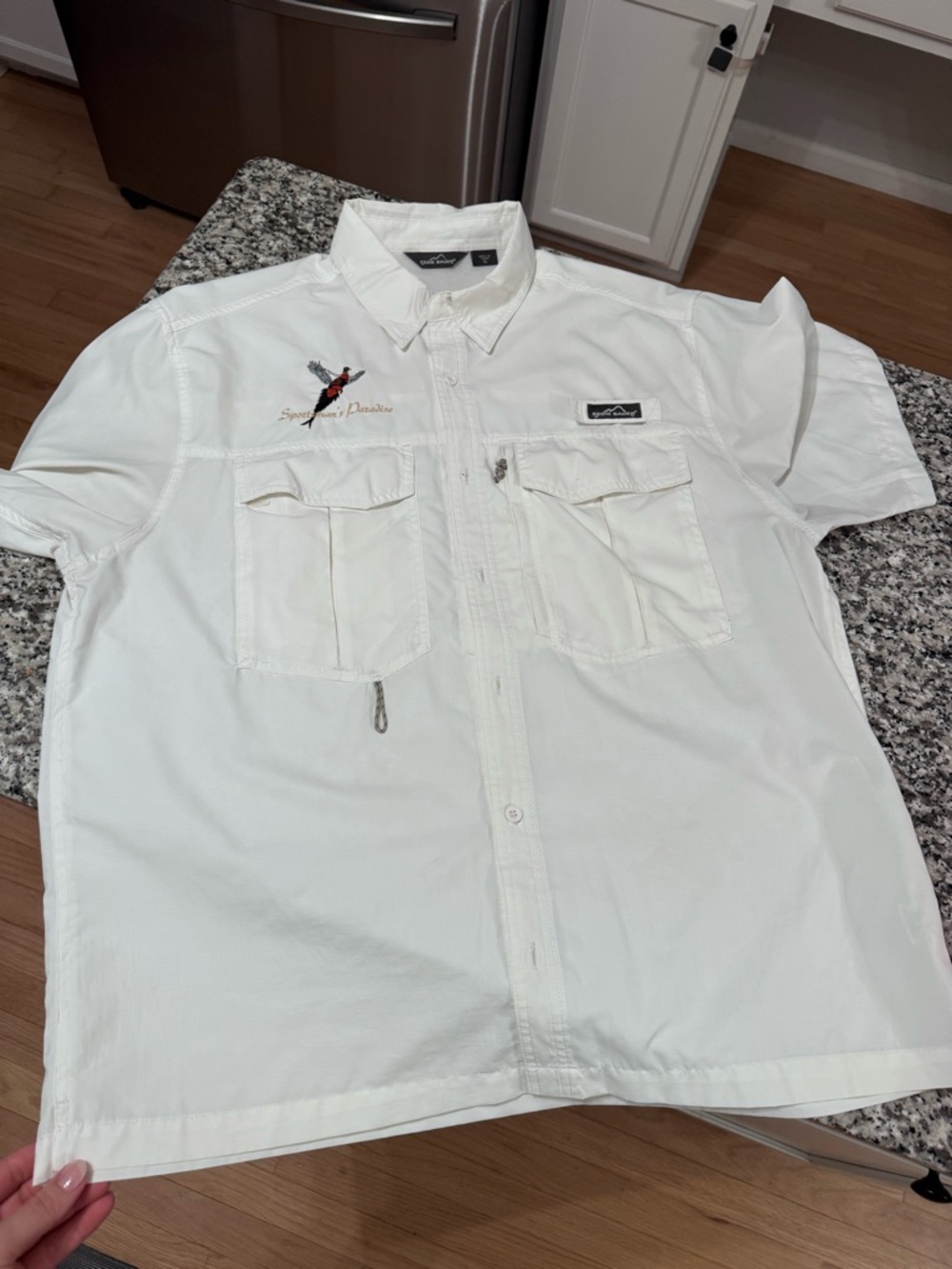 Eddie Bauer Sportman’s Paradise White Short‑Sleeve Fishing Shirt xl